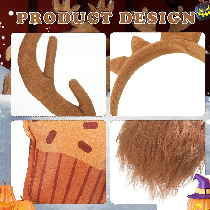 Book Character Costumes Set Reading Themed Ears Headband Tail, Brooch Animal Dress up for Adult Halloween Accessory