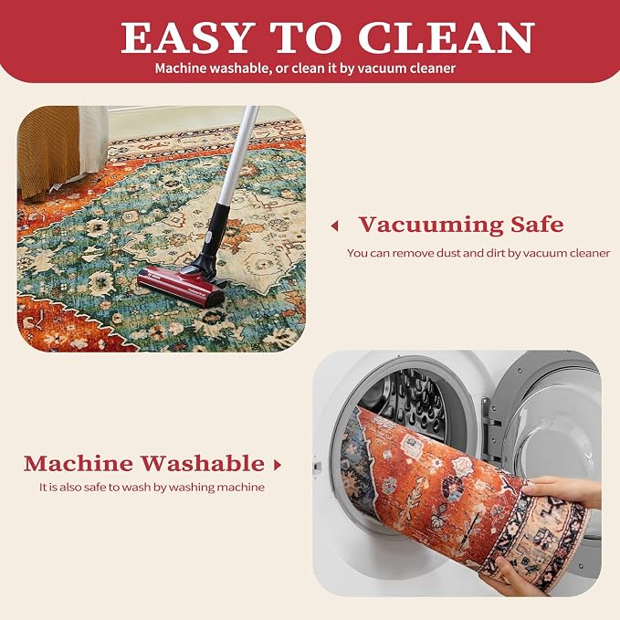 SERISSA 2x4 Boho Rugs for Entryway, Washable Non-Slip Kitchen Runner Rug