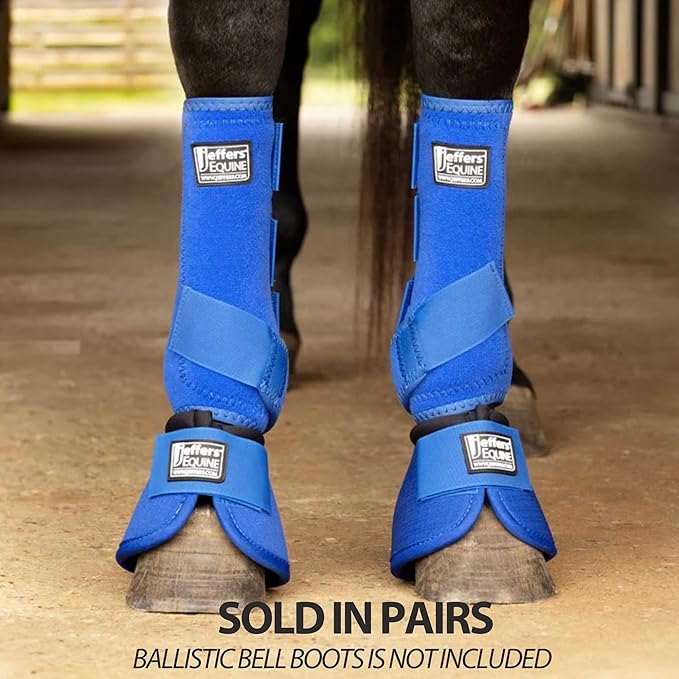 Jeffers Equine Protective Horse Boots 1 Pair Blue - Safe Neoprene Leg Guards & Comfortable Fit, Durable Strap Closures, Front & Hind Support, Equestrian Accessories for Travel & Riding -Large