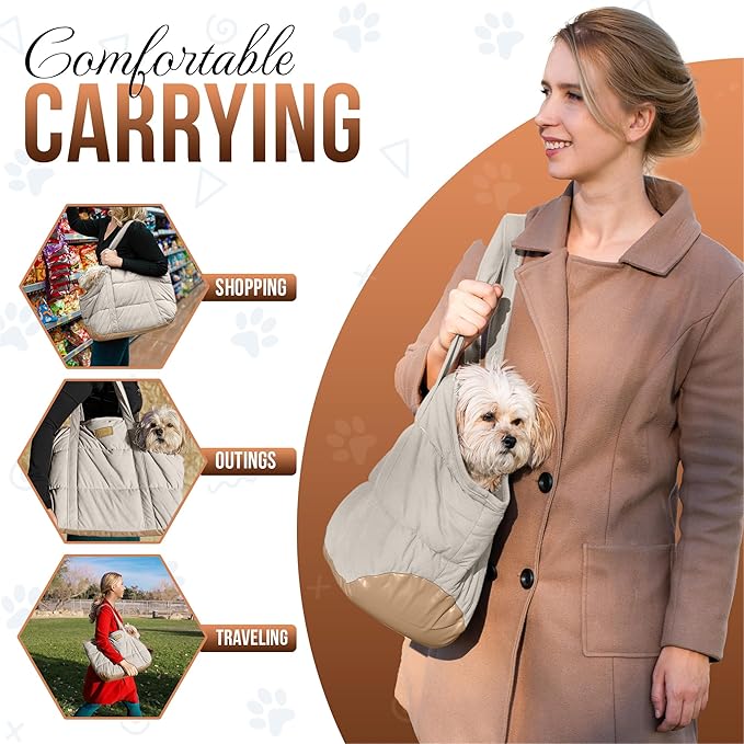 NoblePup Plush Dog Purse Carrier for Small Dogs, Soft Tote Bag with Safety Harness Clip, Cozy Pet Carrier for Dogs Under 15 lbs, Comfortable Dog Shoulder Carrier for Travel, White 2.0