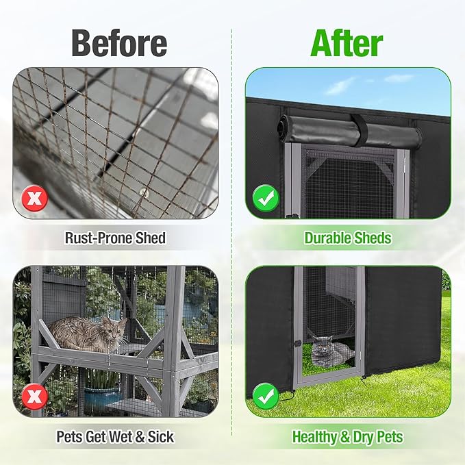 Kingling Outdoor Cat House Cover for Large Cat Catio Cat House, Universal Catio Cover Waterproof & Dustproof Pet Enclosure Cover for Cat Houses & Condos Black(Cover Only) - 63" L x 33" W x 70" H inch