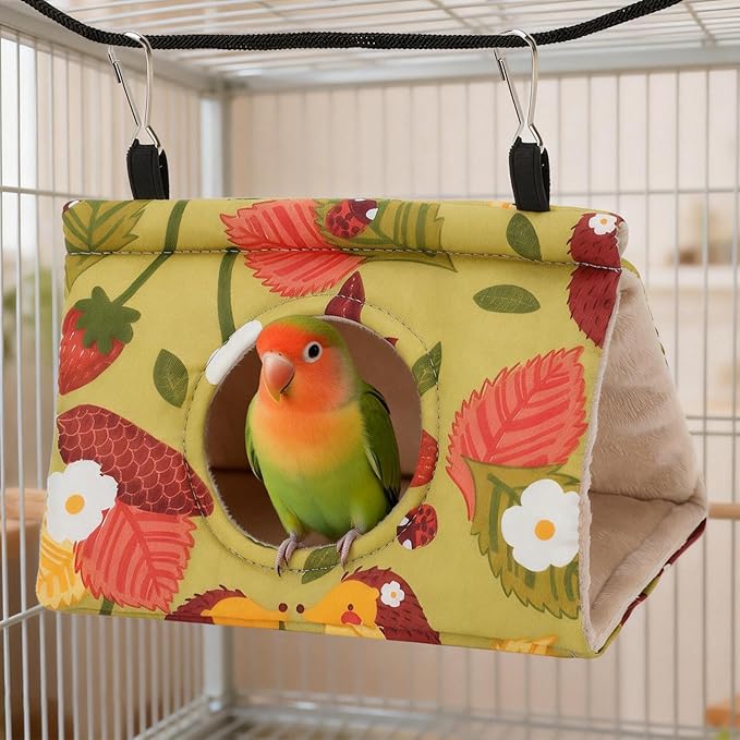 Rypet Winter Warm Bird Nest House - Hanging Hammock Velvet Shed Hut Cage Plush Fluffy Birds Hideaway Sleeping Bed Fuzzy for Parrot Parakeet Cockatiels Budgies Lovebird Medium (Mustard Yellow)