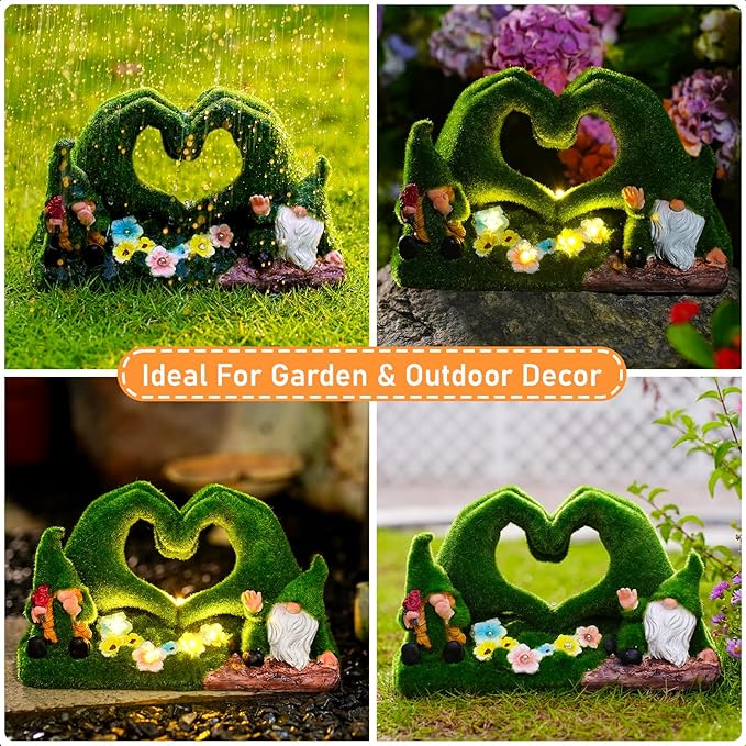 St Patricks Day Gnome Garden Gnome Statue Heart-Shaped Moss Covered Outdoor Garden Decor Cute Gnomes Decorations for Home Patio Yard Balcony Lawn Decor