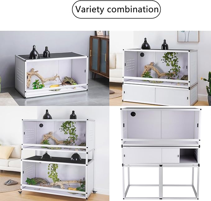PVC Reptile Enclosure 40*17*17" Large Reptile Terrarium Habitat Tank for Bearded Dragon Gecko Lizard Snake, 50 Gallon Wide Breeding Lounge Vivarium Area with Sliding Doors Lock for Crawling Pet