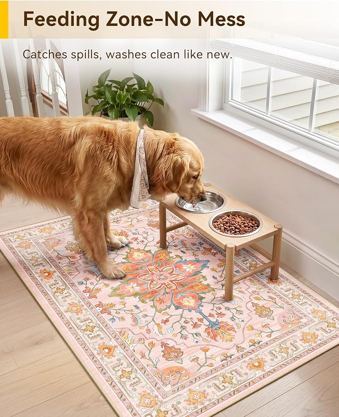 RELEANY Area Rugs Small 2'x3' Washable Non-Slip, Floral Vintage Distress