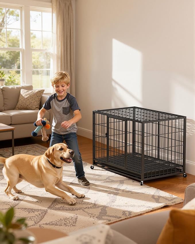 38 Inch Dog Crates for Meidum Small Dogs,Metal Wire Cages Dog Kennels Pet Cage with Double-Door,Removable Tray,for Small Medium Dogs