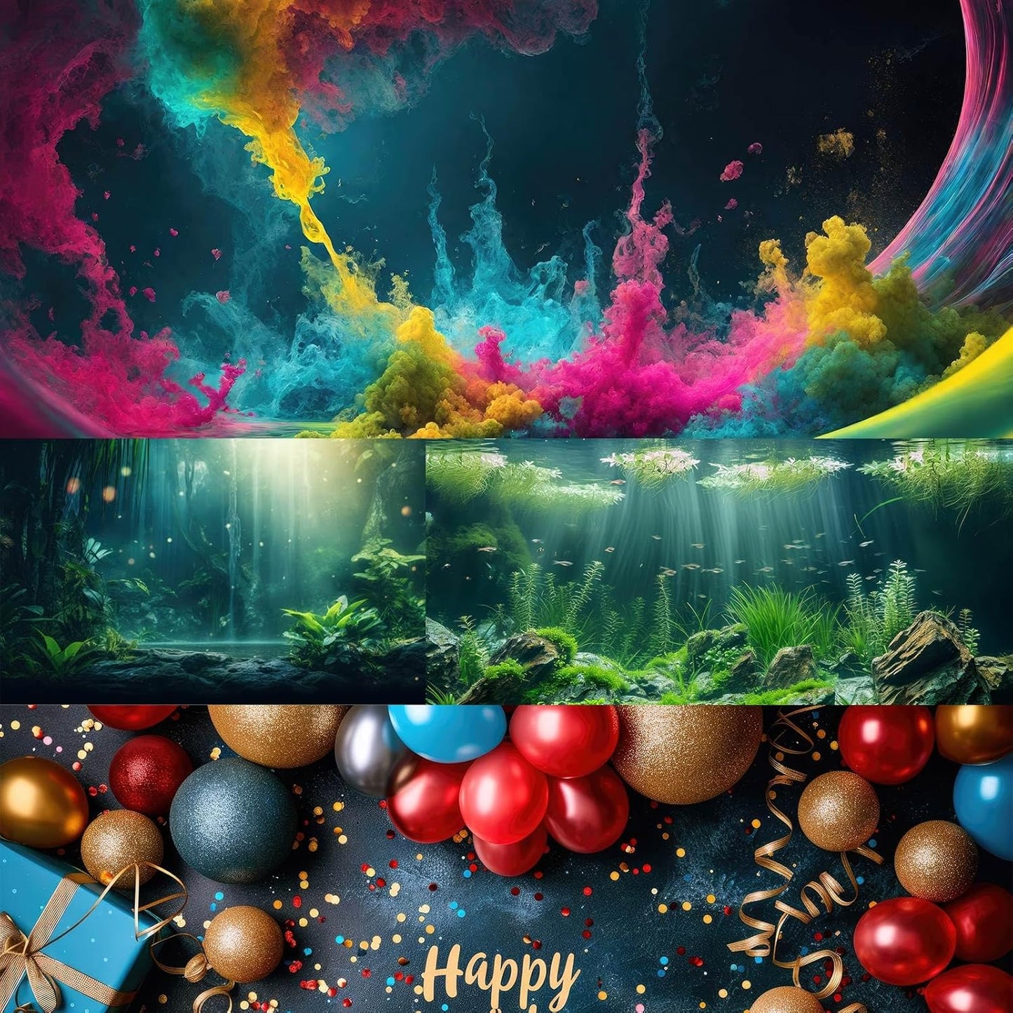 Mushroom Aquarium Background Abstract Glowing Fantasy Mushrooms Terrarium Background Mysterious Forest Magical Night In Circle Shape Crystal Glass Fish Tank Backdrop Decorations Vinyl 72x24in