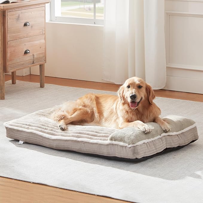 Dog Bed for Large Dogs, Dog Mattress with Pillow for Crate Kennel, Sofa pet Bed, Super Soft pet Bed for Medium, Jumbo, Small Dogs Breeds (Beige, X-Large:(40"x28"x3.5")