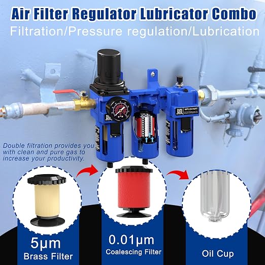 NEWPO 1/2'' NPT Compressed Air Filter Regulator Lubricator Combo