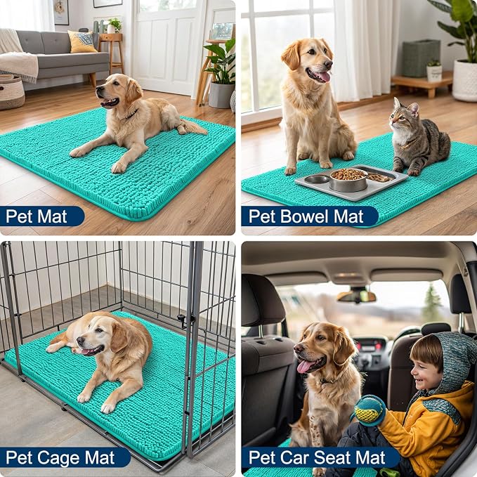 Smiry Dog Door Mat for Muddy Paws 54x32, Absorbent Dirt Trapper, Non-Slip