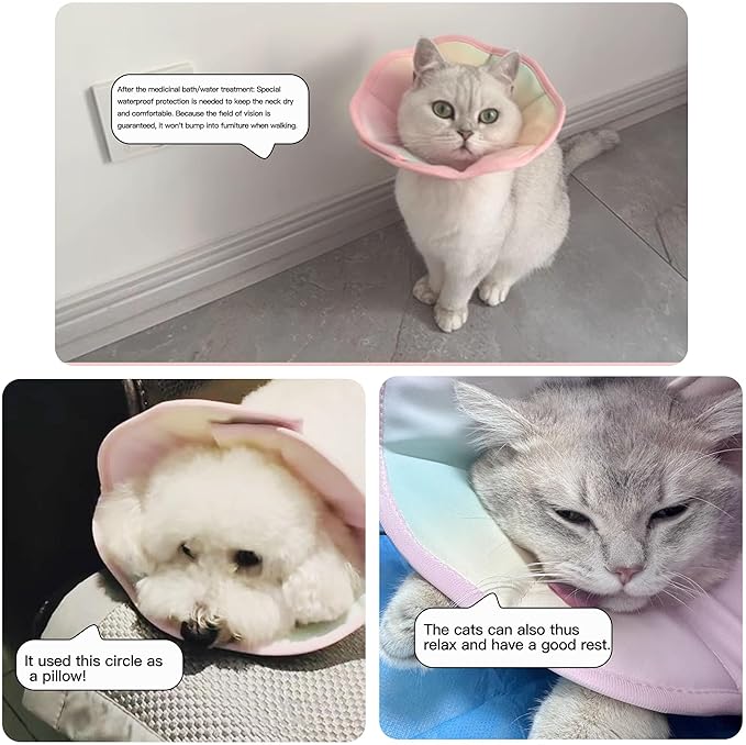 Touchdog Foldable Dog Cone Collar for Cats & Dogs - Adjustable Soft Recovery Collar with Waterproof PU Coating, Lightweight Design, 24.5cm/9.6in Wide Barrier (Pink Gradient Color, S)