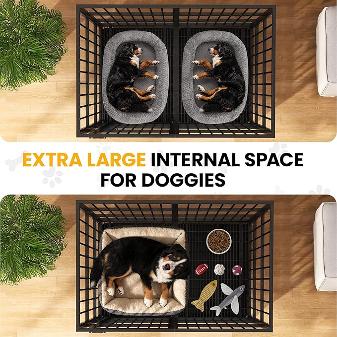 54 Inch Heavy Duty Dog Crate Indestructible XL Steel Escape Proof, Indoor High Anxiety Cage Kennel with Wheels, Removable Tray, Extra Large Kennel XL XXL