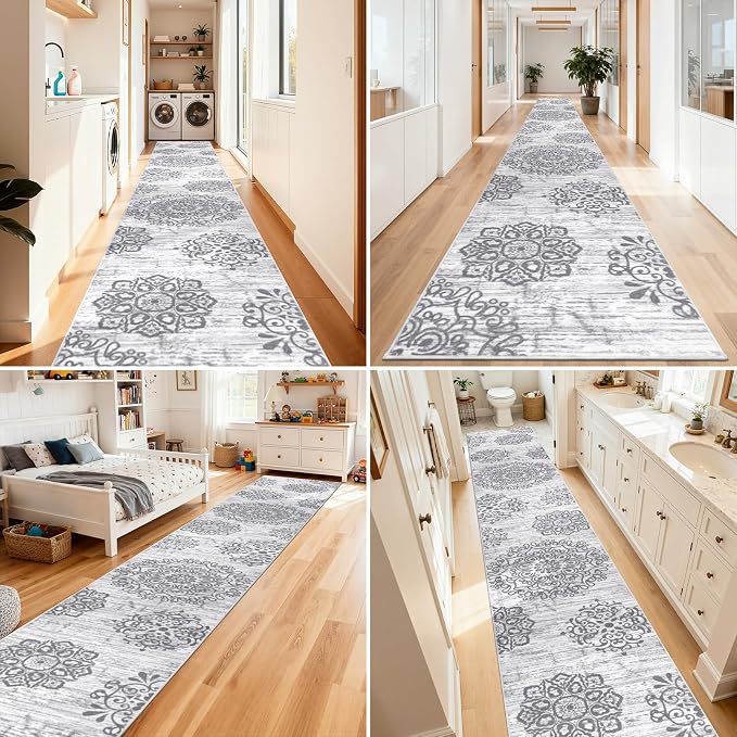 HEBE Hallway Runner Rug 3'x20' Washable Vintage Distressed Area Rugs Non Slip