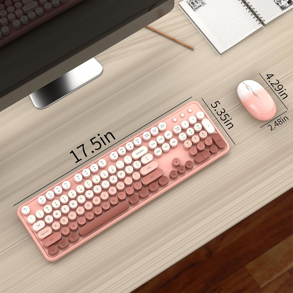 Colorful Wireless Computer Keyboard and Mouse, Peach Gradient