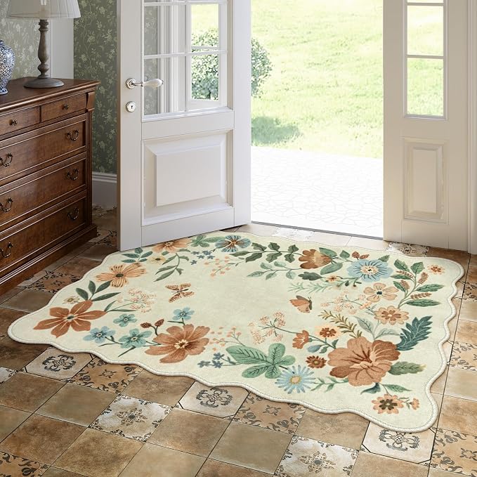 Lahome Floral Machine Washable Rug, 3x5 Rug Non Slip Soft Bedroom Rugs