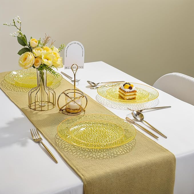 Rubtlamp 60Pcs Yellow Gold Plastic Plates, Hammered Plastic Plates Include 30