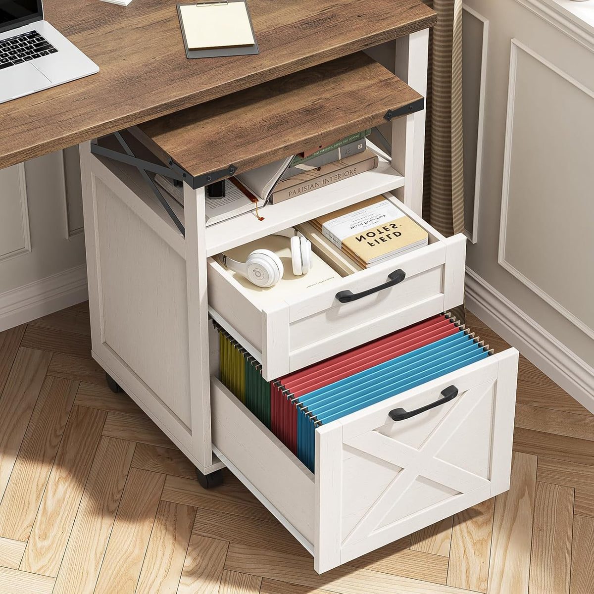 Vabches Office Filing Vertical Cabinet with 2 Drawers, Unique White