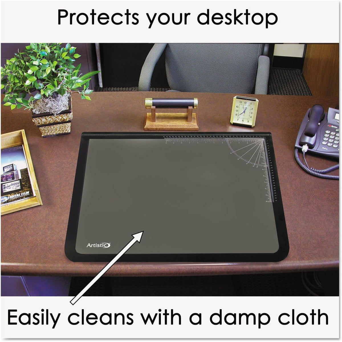 Logo Pad Desktop Organizer with Clear Overlay, 24 x 19, Black