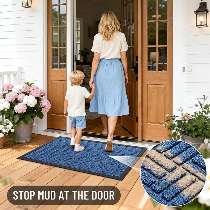 OLANLY Front Door Mat Outside Entrance 47x23, Heavy Duty Sturdy Natural Rubber