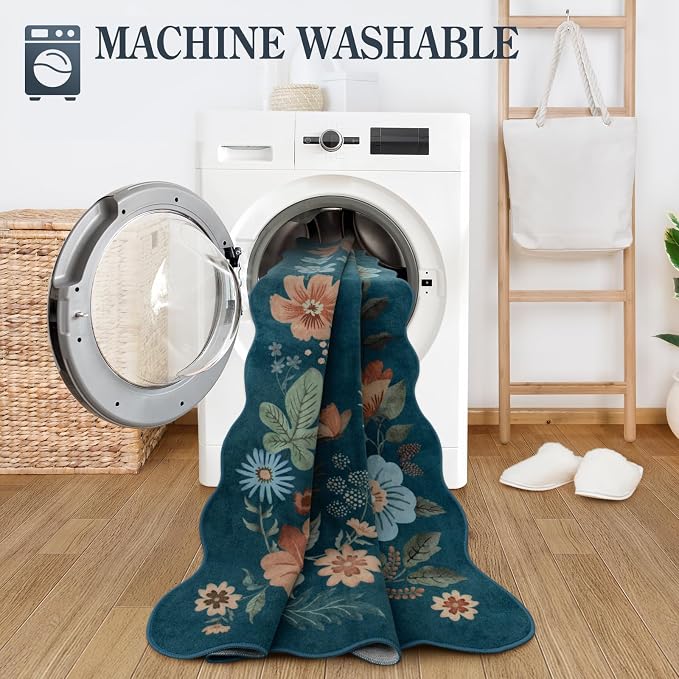 Lahome Floral Washable Runner Rug, Boho Ultra-Thin Kitchen Runners