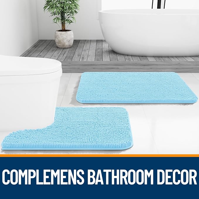 OLANLY Bathroom Runner Rugs 47x17, Soft Absorbent Chenille Bath Rugs, Rubber