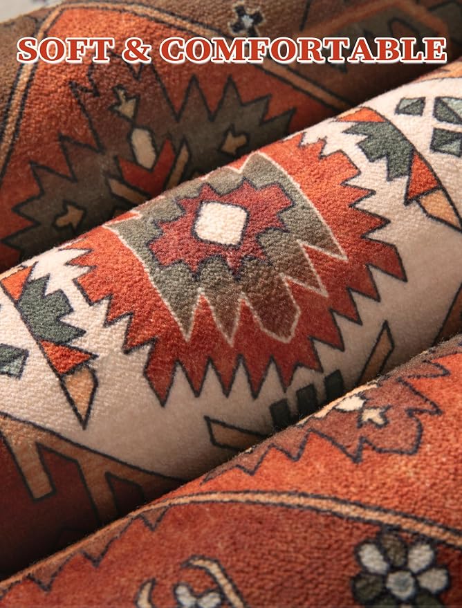 SERISSA Runner Rug for Hallways, Long Boho Rug Vintage Terracotta Green Hallway