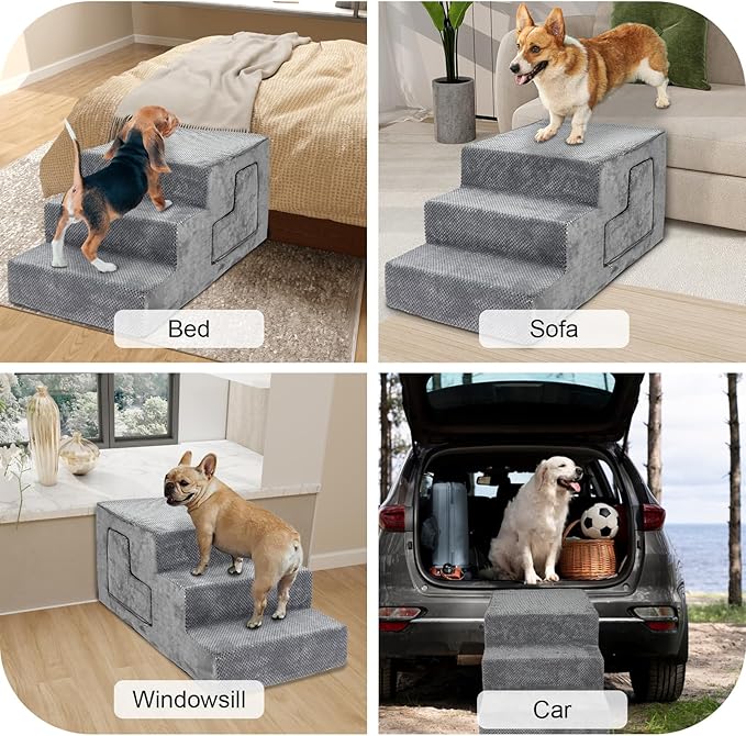 5-Step Dog Stairs for High Bed, 23” H Dog Steps for Bed, Pet Steps for Small Dogs and Cats with Non-Slip Washable Cover, Indoor, Grey