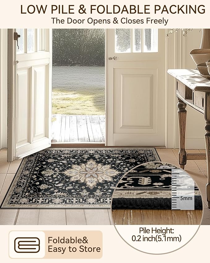 RELEANY Area Rugs Runner 2'x8' Washable Non-Slip, Floral Vintage Distress