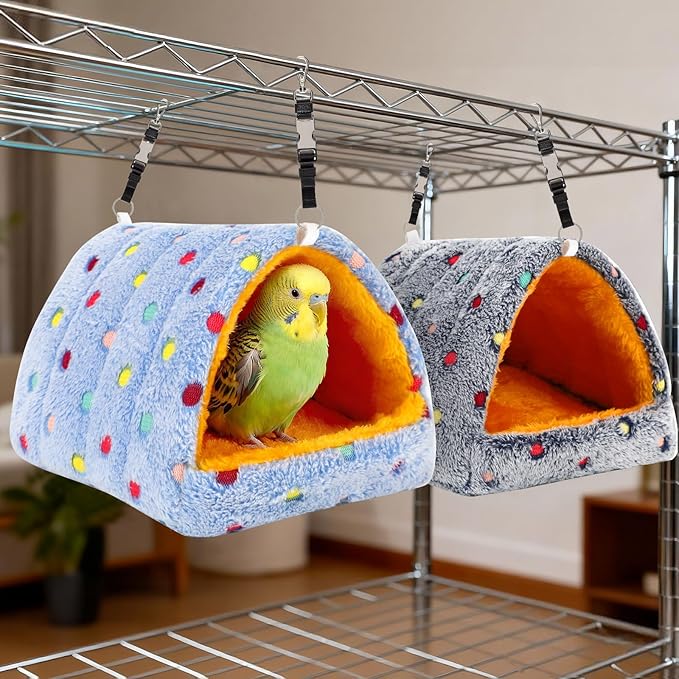 2 Pack Bird Nest House, Hanging Hammock Fluffy Parrots Bird Bed for Cage Bird Plush Nest Toy for Parrot Macaw Budgies Eclectus Parakeet Cockatiels Cockatoo Lovebird