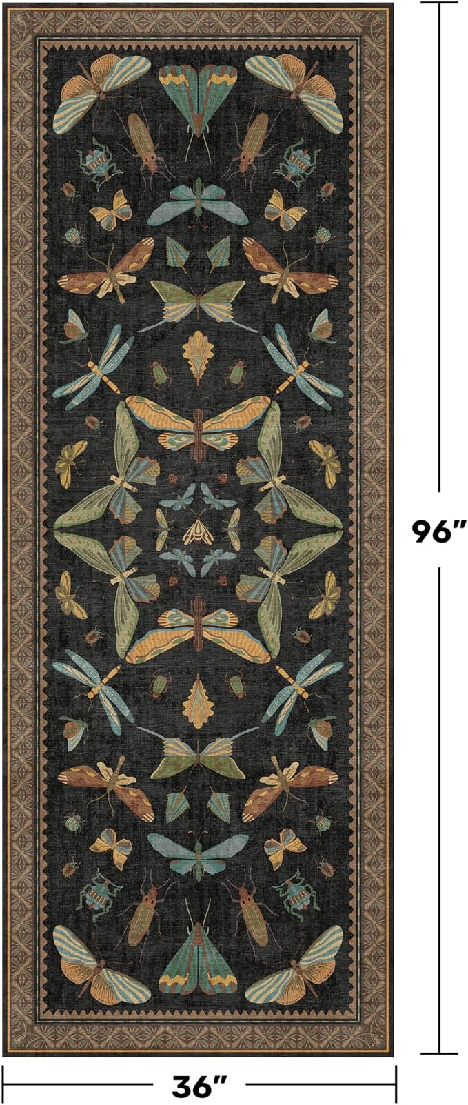 3x8 Green and Black Wide Hallway Runner Rugs - 8ft Washable Kitchen Floor Mats