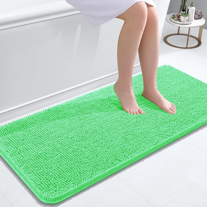 OLANLY Bathroom Runner Rugs 47x20, Soft Absorbent Chenille Bath Rugs, Rubber