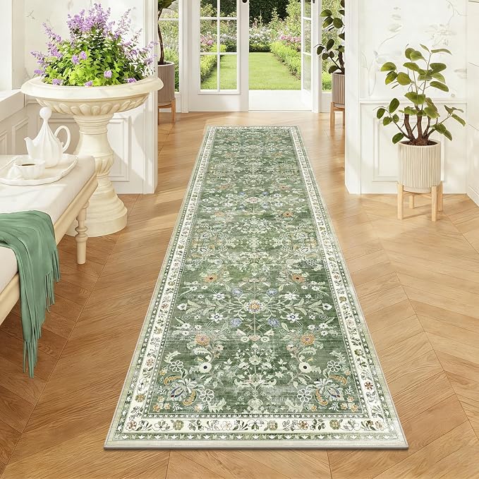 Yamaziot Washable Runner Rug 2x7 – Non Slip Boho Floral Hallway Runner Rug