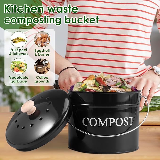 Kitchen Compost Bin 0.8 Gallon Metal Countertop Compost Bin