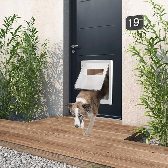 Dog Door for Interior and Exterior Doors, Upgrade Thicken Dog Doors for Large Dogs，Plastic Doggy Door and Cat Door with Security Cover and Magnetic Flap， Easy to Installation（Large, White）