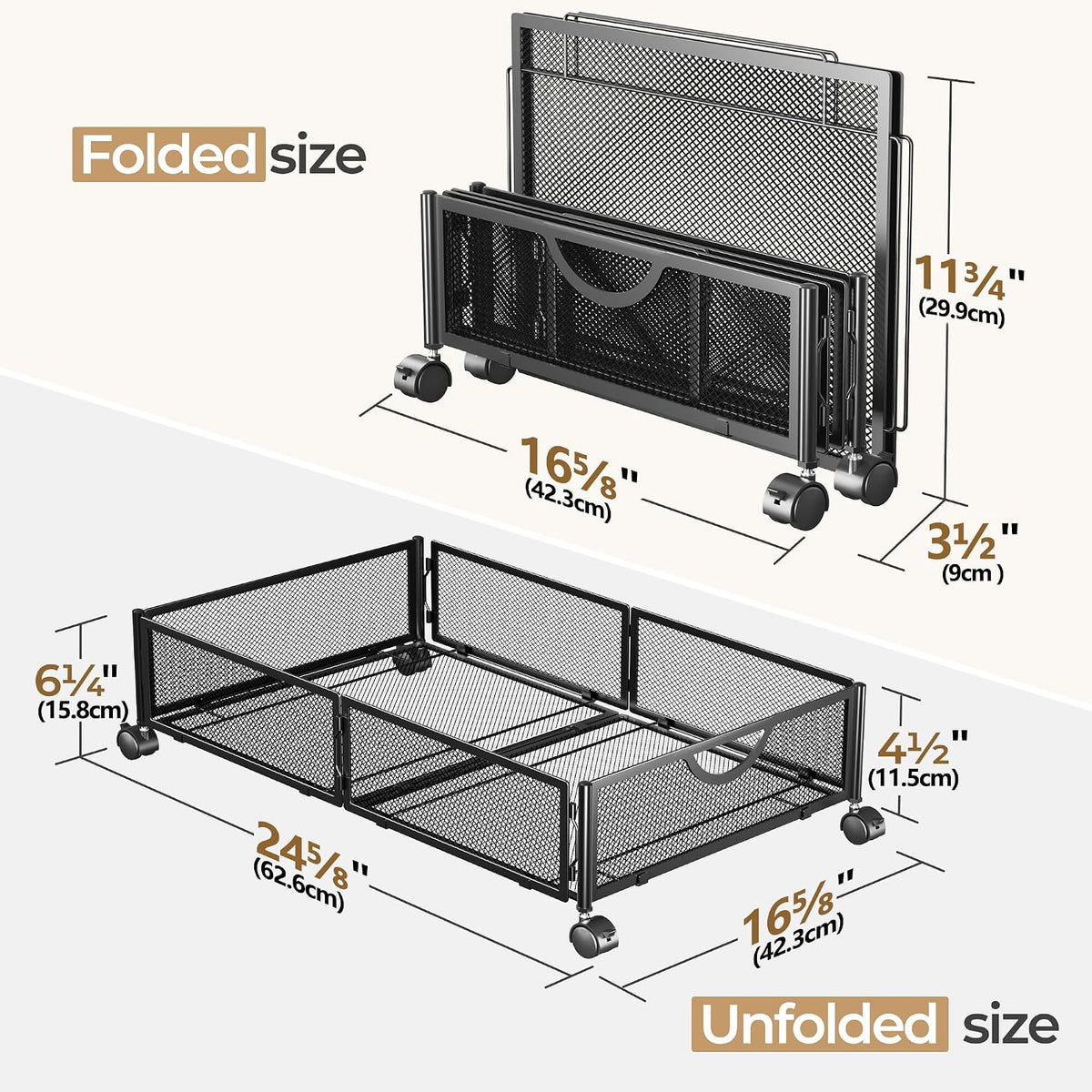 Yecaye Under Bed Storage with Wheels, 4 Pack Under Bed Shoe Storage, Black
