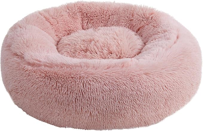Juicy Couture Devon Faux Fur Large Pink Round Pet Bed for Dogs and Cats