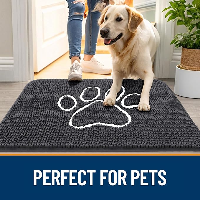 OLANLY Dog Door Mat for Muddy Paws 59x24, Paw Print Design, Absorbs Moisture