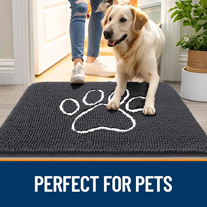 OLANLY Dog Door Mat for Muddy Paws 54x32, Paw Print Design, Absorbs Moisture