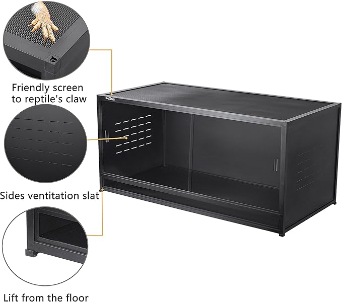 Stackable Space efficient PVC Reptile Enclosures 44 Gallon ToxiRium Large Reptile 40''x16''x16 Tank for Bearded Dragon Lizard Snake,Wide Breeding Vivarium with Sliding Doors Lock-2pcs with spacers
