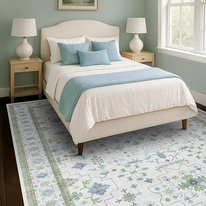 Hazo Haus Cream Oushak 7x9 Bedroom Rug