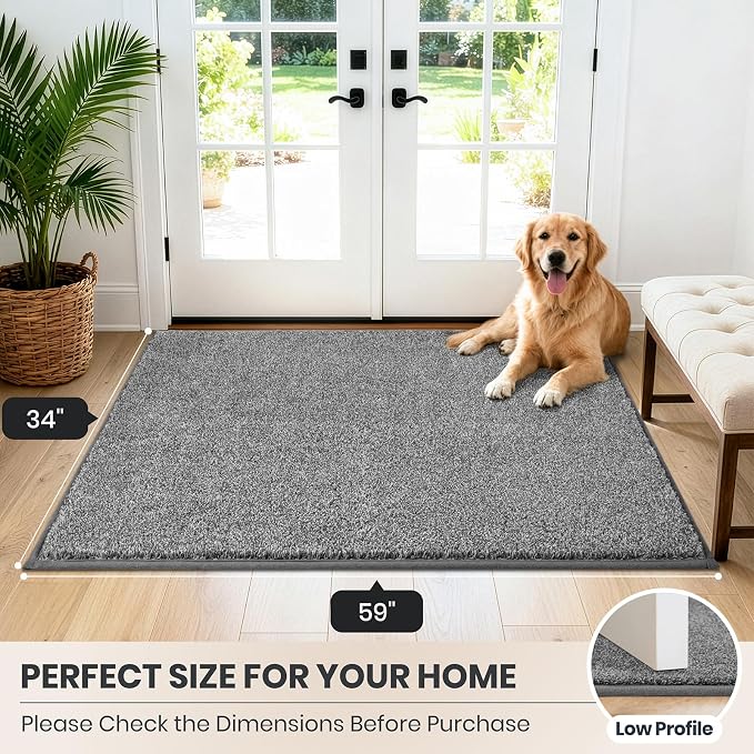 PURRUGS Dirt Trapping Door Mat 34" x 59", Non-Slip Machine Washable Entryway Rug