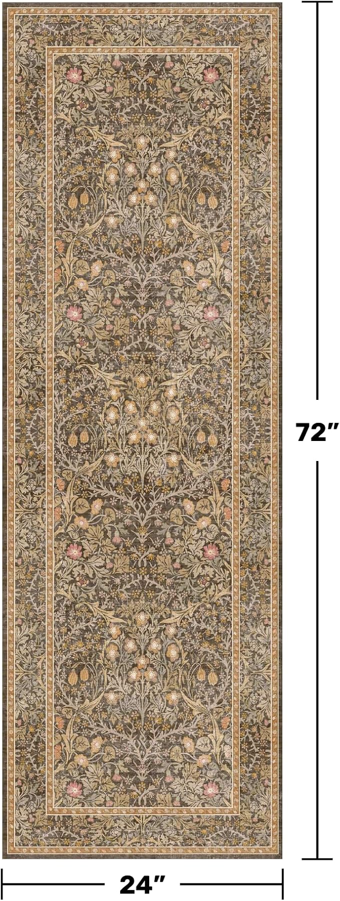 Washable Runner Rug Non Slip 2x6, Laundry Room, Bedroom Bedside, Vintage Floral
