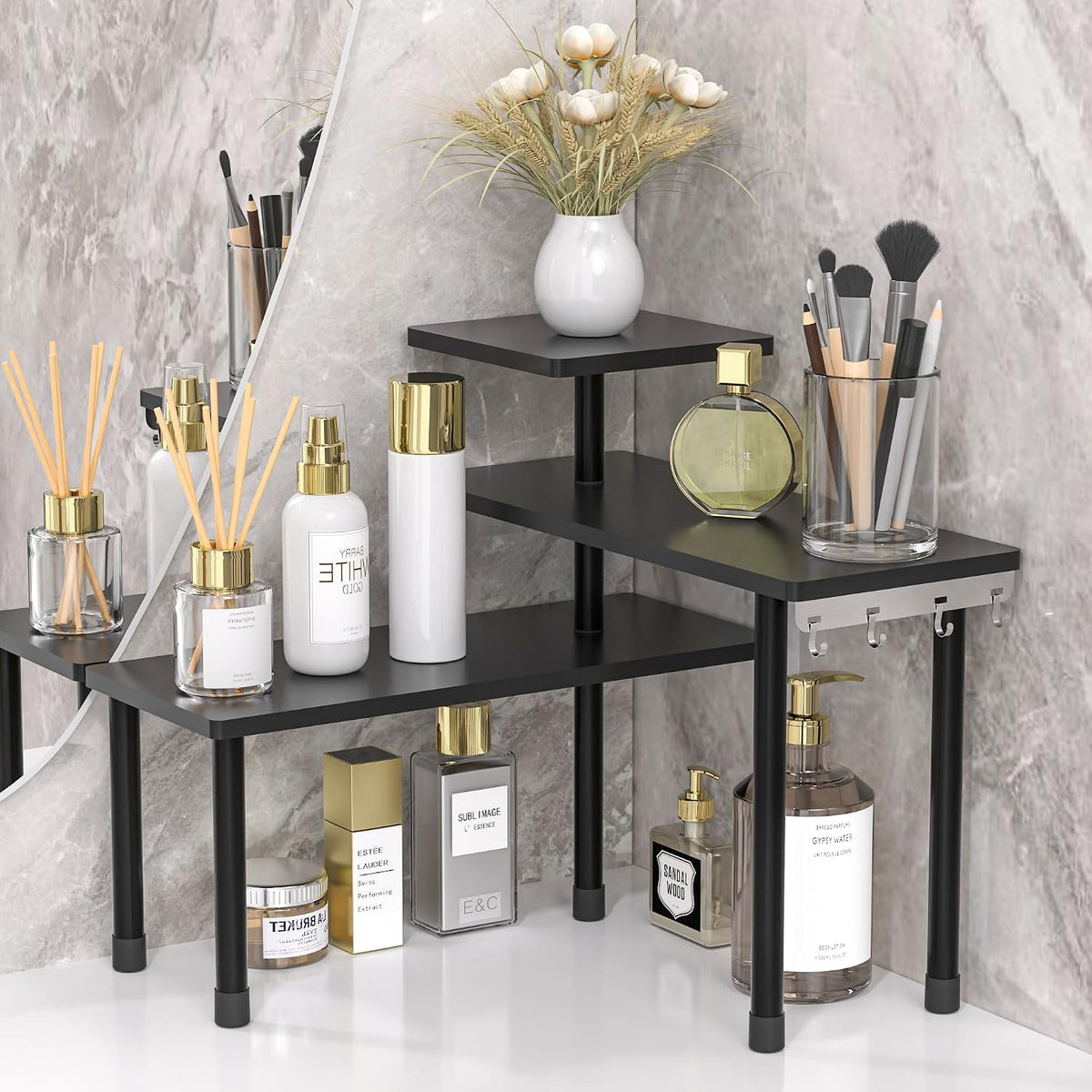 JayRex 3-Tier Bathroom Countertop Corner Shelf Organizer, Black