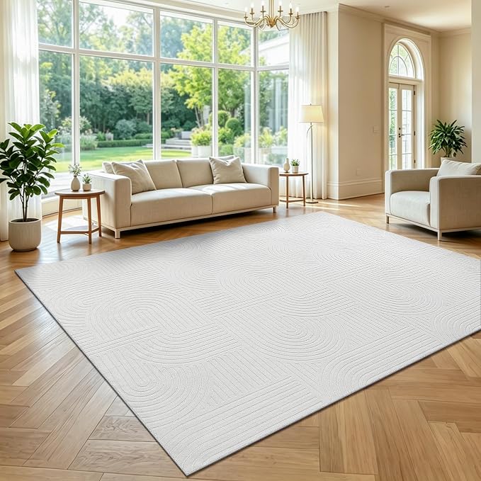 Pauwer 8x10 Washable Area Rugs for Living Room Modern White Solid Color Soft