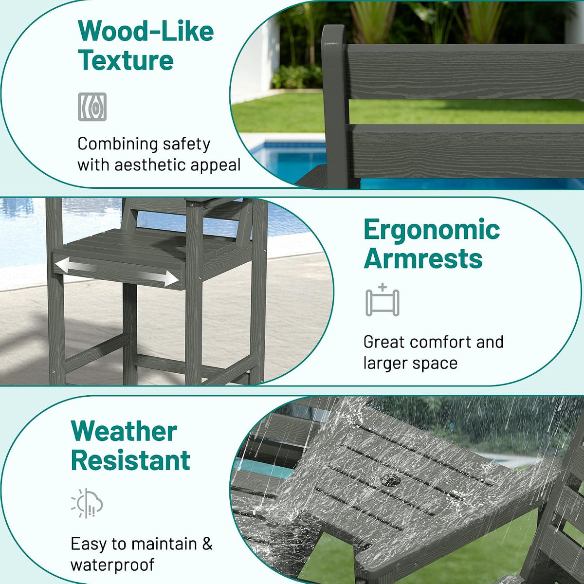 PLUUV Tall Adirondack Chairs Set of 2 with Double Connecting Trays,Gray