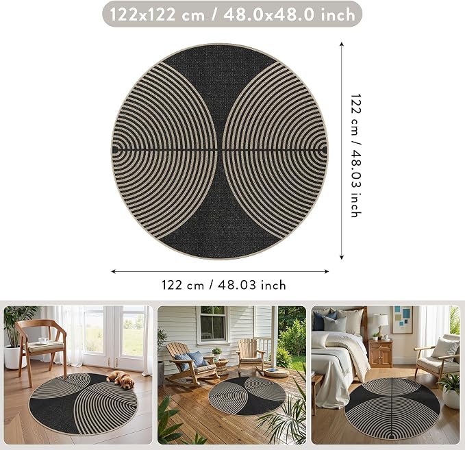 Lahome Enfys Modern Rainbow Round Rug 4ft, Circular Indoor Outdoor Kitchen Rug