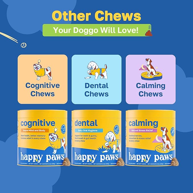 Happy Paws Digestive Supplement for Dogs, Supports Gut Health for Dogs of All Breeds & Ages, Made with Probiotics, Enzyme Blend & Ginger Root, Pumpkin Flavor, Organic, Non GMO, 100 Soft Chews