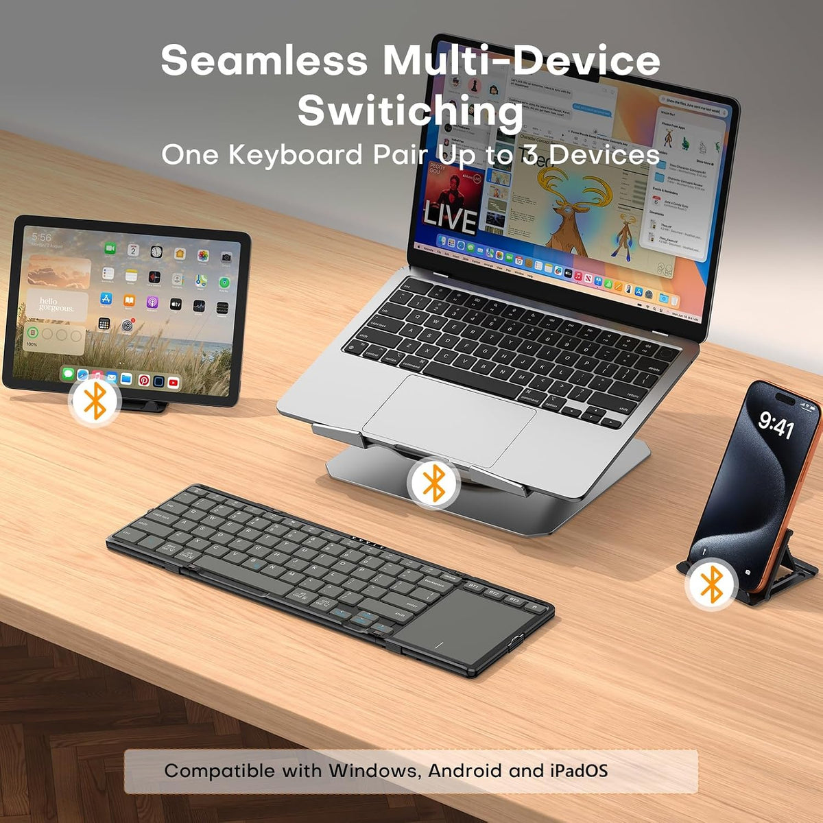 OMOTON Bluetooth Foldable Keyboard with Trackpad for iPadOS/Windows/Android