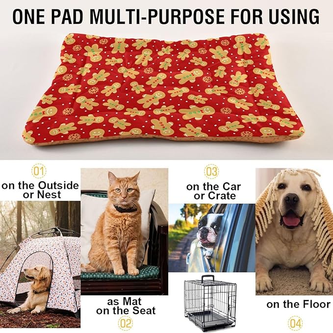 Christmas Gingerbread Cookie Pet Bed Cute Dog Bed Mat Absorbing Non Slip Pad Pet Sleeping Mat for Small, Medium, and Large Dogs Puppy Cat 24 in x 18 in
