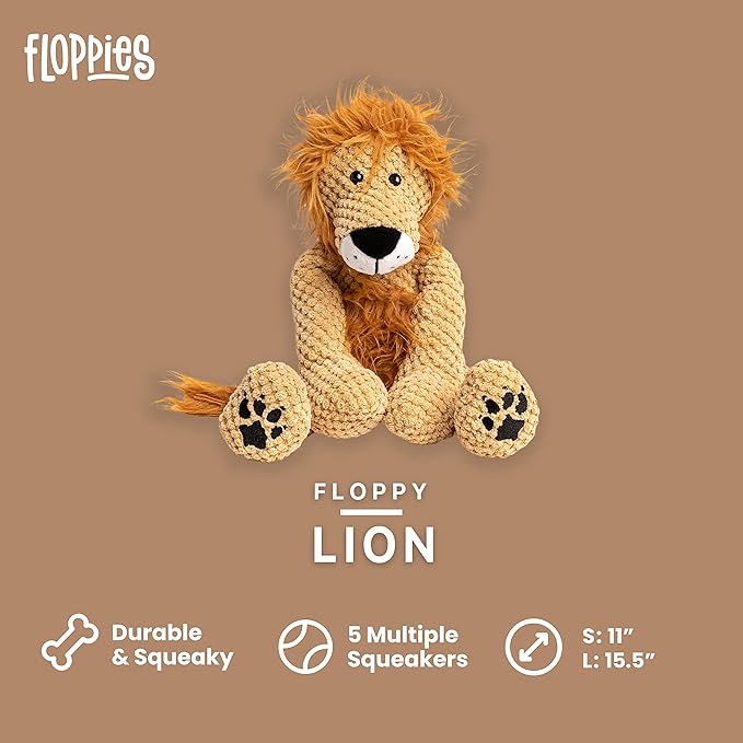 fabdog Floppies Plush Dog Toy - Cute & Durable Squeaky Dog Toys - Best Squeak Toy for Puppies and All Breeds | Ideal Pet Gift| Small Lion